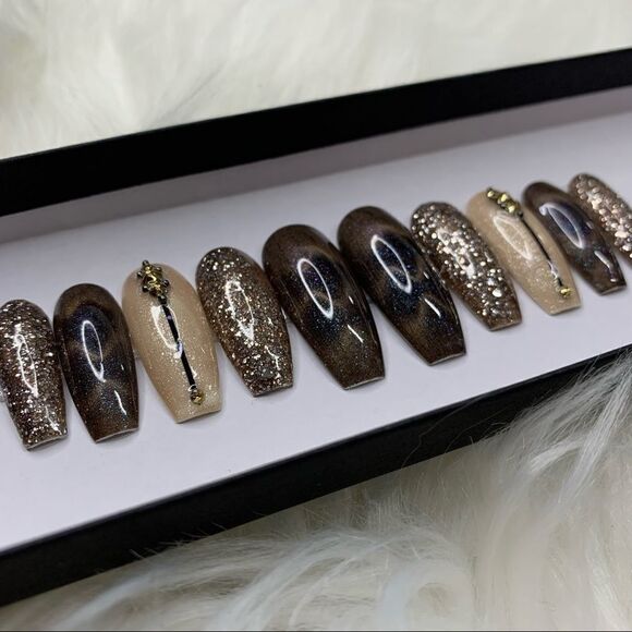 Golden Champagne Custom Press On Nails | High Quality Nails | Handmade - Picture 2 of 12